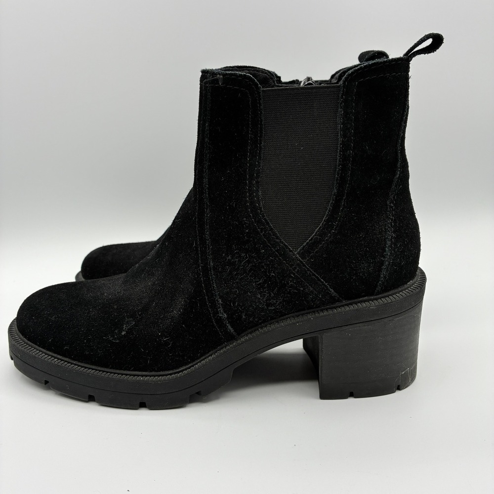 Lucky Brand Sodeti Ankle Boots Women 8M Black Suede Block Heel Lug Sole